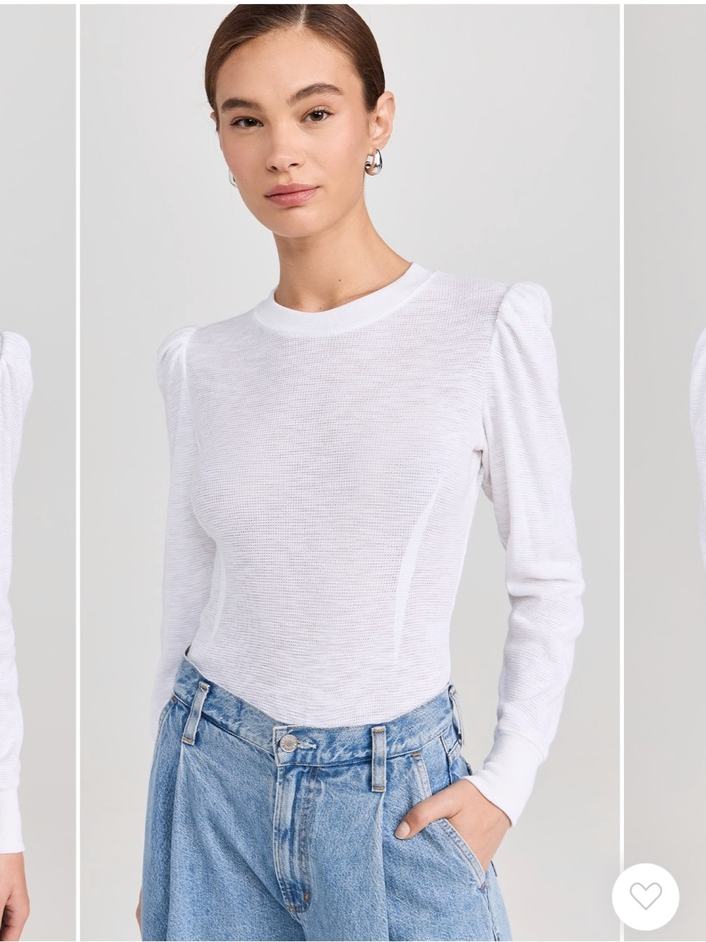 Marissa Webb Blair Waffle Knit Puff Long Sleeve Top Size Large White